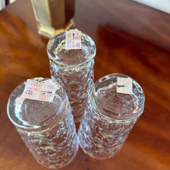 NOS Anchor Hocking Milano Clear Crinkle 14 Oz Tumblers Set Of 3 Vintage 6-3/8" - Picture 3 of 4